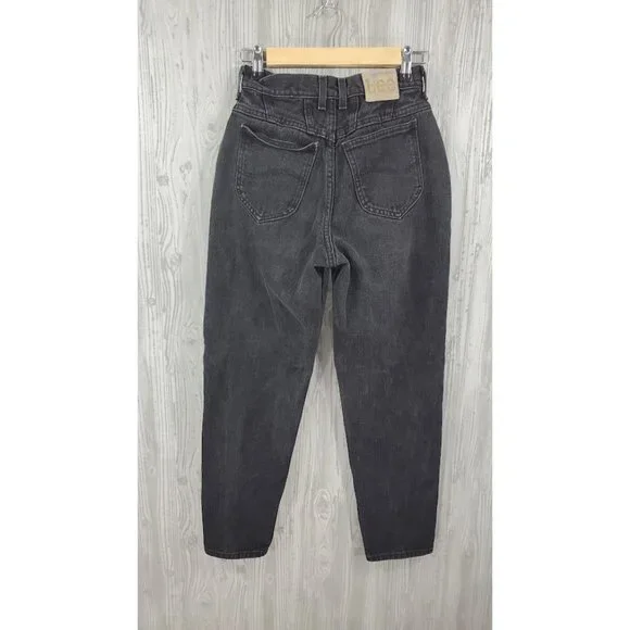 Vintage 90s Black Jean Lee Tapered Mom Jeans High Waist Retro Streetwear Basic - Picture 7 of 10